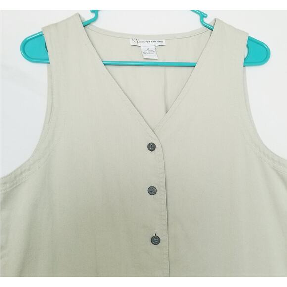 New York Jeans Beige Denim Button Up Sleeveless Jeans Dress Size M, 2 Pockets - Picture 2 of 6